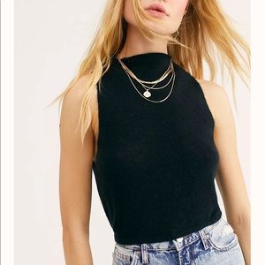 Free People Fluff It Up Black Cashmere Crop Top